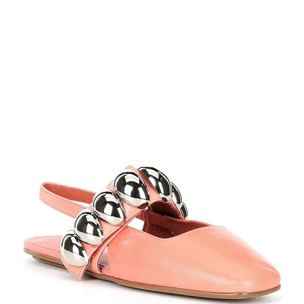 Jeffrey Campbell Manon Coral Leather Dome Embellished Slingback Flats Sz 7